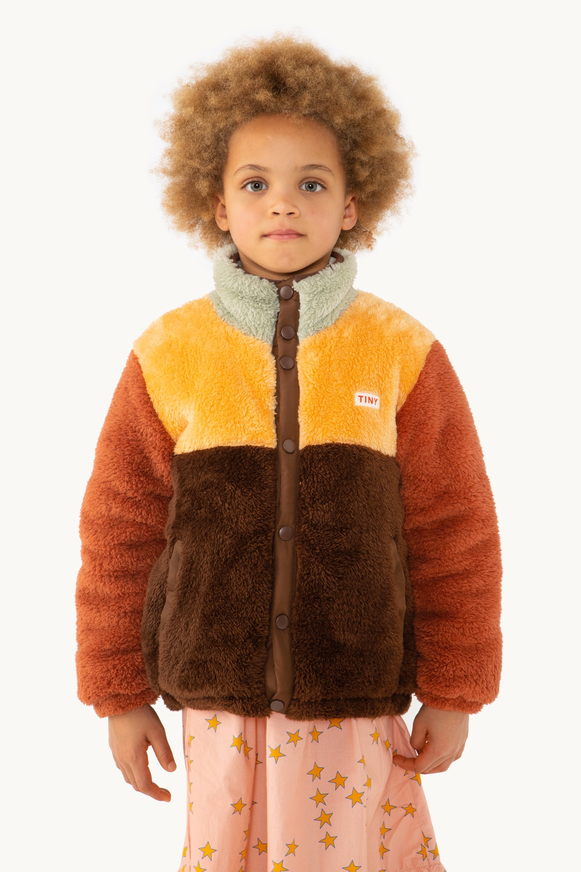 TinyCottonsタイニーコットンズ | Color Block Polar Sherpa Jacket dark brown/soft  yellow